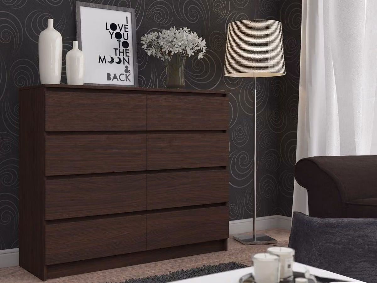 Credenza alta 138 cm con 8 cassetti; credenza, mobile da sala da pranzo, alta 99 cm