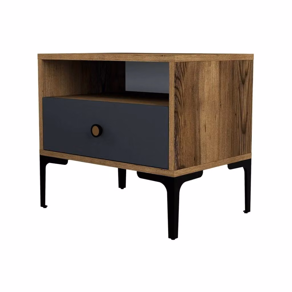 Comodino Editta DMORA, Comò basso e Tavolino da notte in Noce e Antracite, L: 56 cm, H: 51 cm, P: 40 cm – 2
