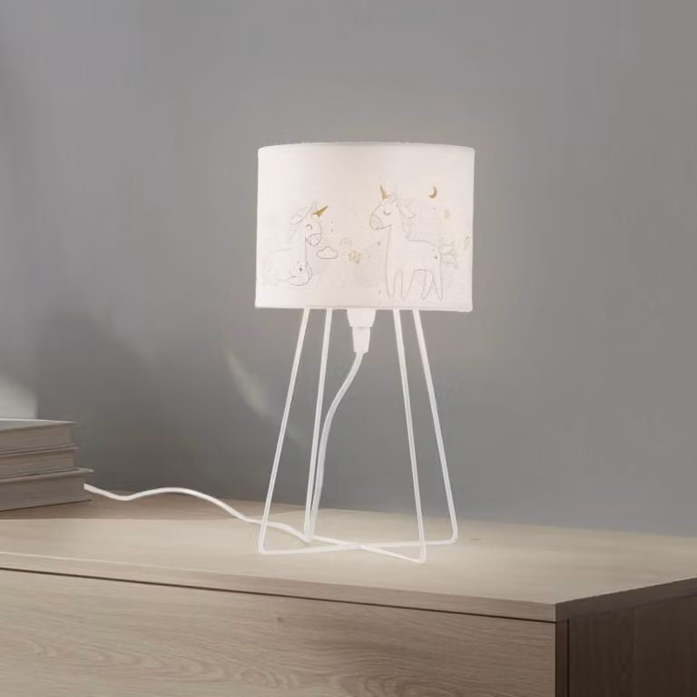 Lampada da tavolo Mila Duolla, Bianco / Opale, Cameretta, Tessuto / Stoffa / Seta, Lampada da tavolo