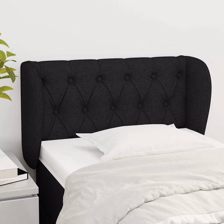 Testiera ad orecchio vidaXL in tessuto nero con struttura in legno e pannello imbottito L: 83 cm, P: 23 cm, H: 78-88 cm