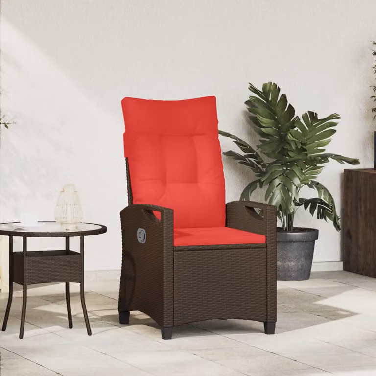 Sedia da giardino reclinabile vidaXL in polyrattan con cuscini, resistente ai raggi UV, L: 56 cm, P: 60 cm, H: 112 cm