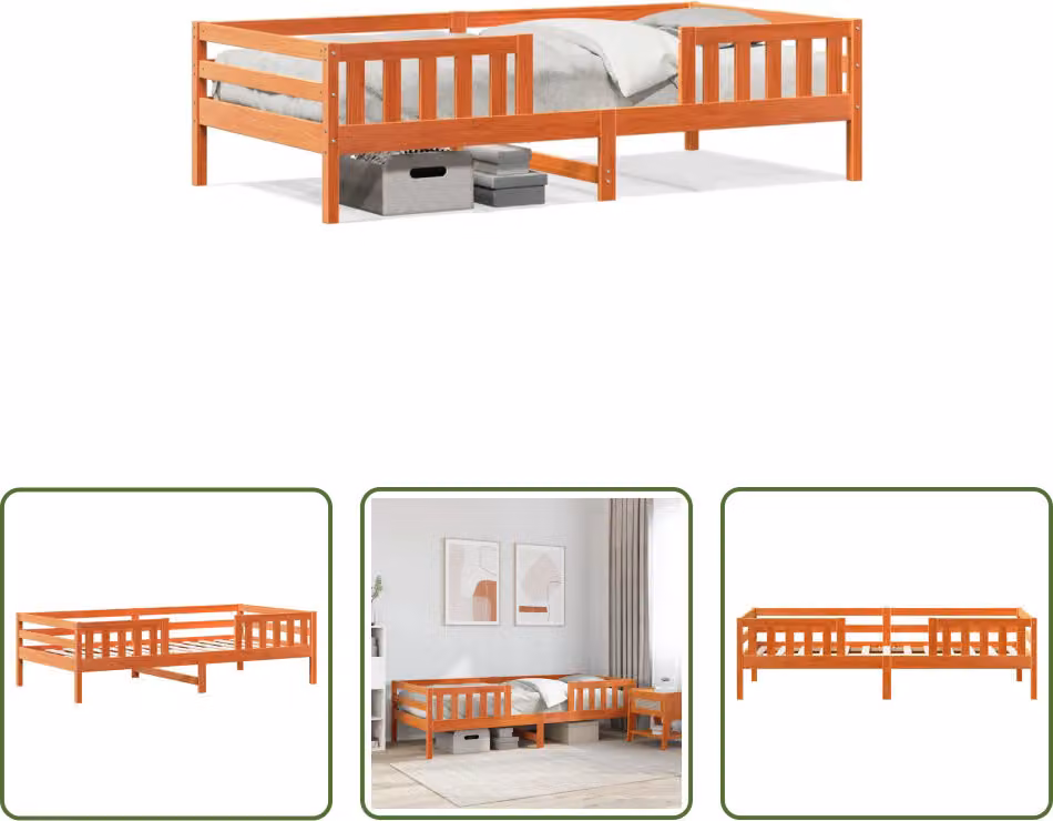 The Living Store letto in legno massiccio cera marrone 90x190 cm pino