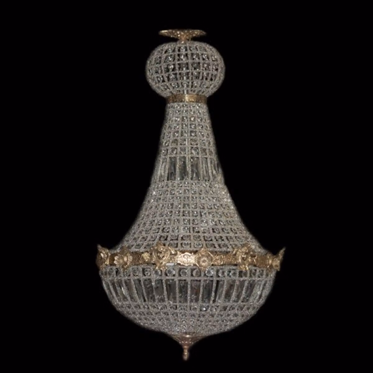 Lampadario barocco "Casa Padrino" in stile antico, color oro, con cristalli di vetro, diametro 50 cm, altezza 90 cm - Lampadario