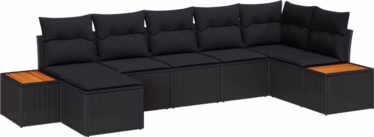 Set Divano da Giardino con cuscino 7 pcs Nero Poly Rattan