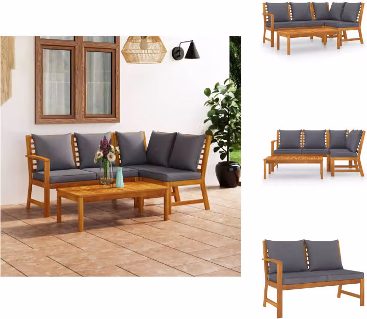 vidaXL Set da salotto da giardino 4 pezzi con cuscini in legno massiccio di acacia - Set di mobili da giardino