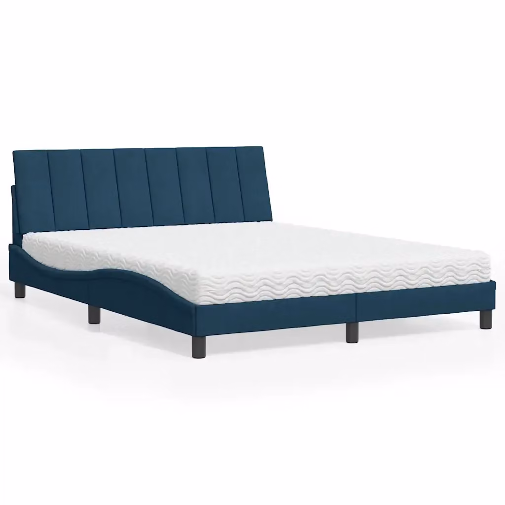 Letto moderno con materasso Hanko vidaXL in velluto blu e bianco, L/P/H: 160 x 200 cm – 2