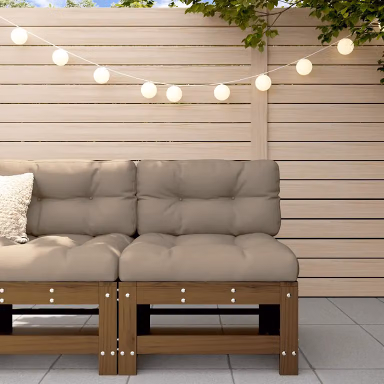 vidaXL Divano Centrale da Giardino in Legno Massello di Pino Marrone Ambra e Beige con Stile Rustico