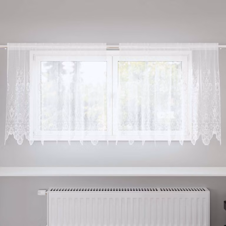 Tenda in pizzo bianca vidaXL con motivo floreale in poliestere, L: 100 cm, H: 200 cm