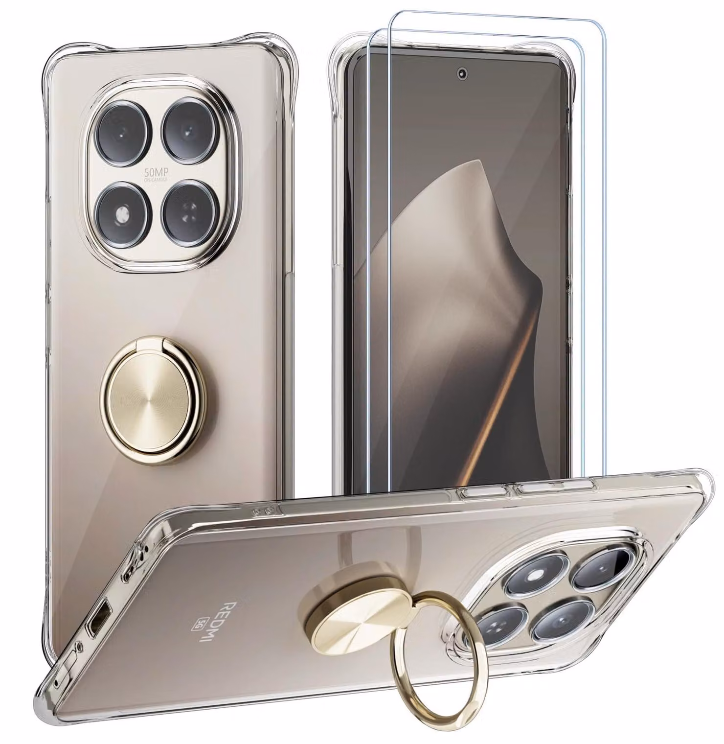 Custodia in silicone trasparente per Xiaomi, con anello metallico e protezione antiurto