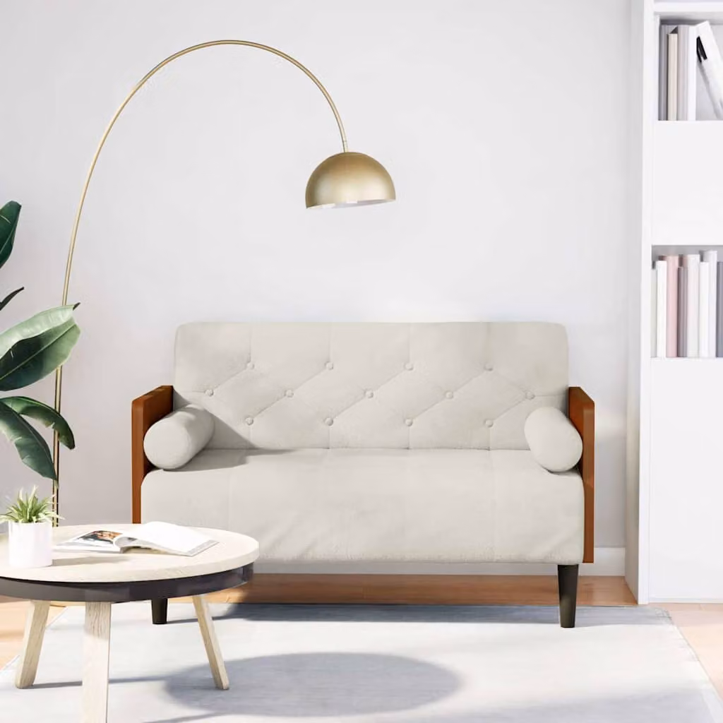 vidaXL Divanetto Moderno in Velluto Beige con Cuscini Bolster, L: 110 cm
