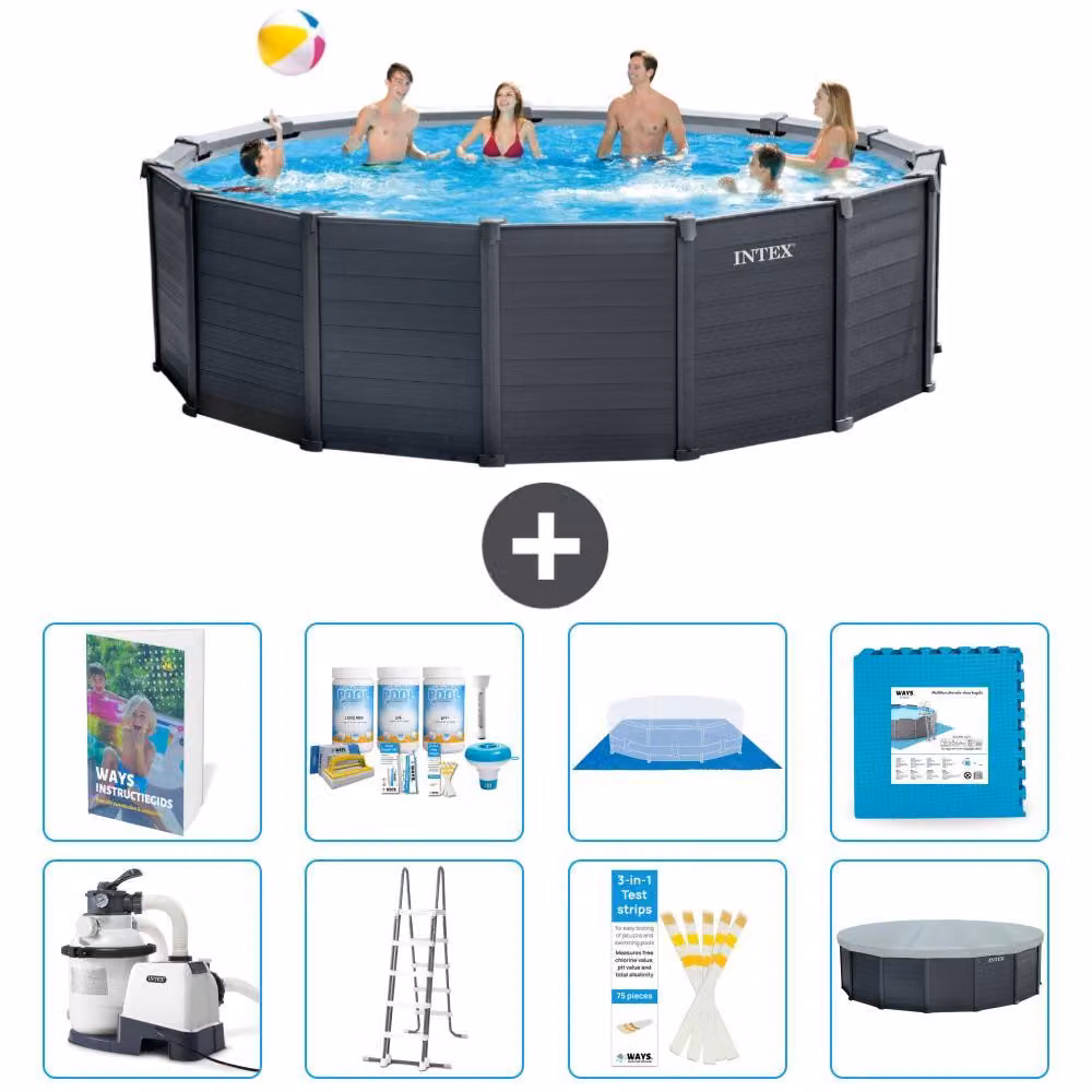 Pannello per piscina in grafite, modello Rund - 478x124 cm - composto da 7 elementi, codice prodotto S536