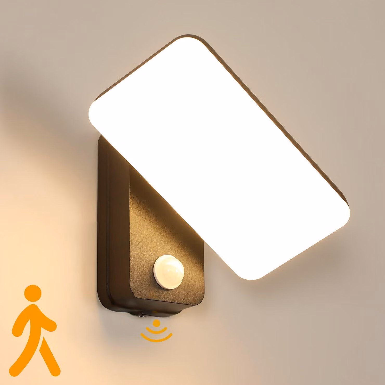 Lampada da parete a LED per esterni, 16W, 1800 lumen, grado di protezione IP65, con sensore di movimento, orientabile a 350°, temperatura di colore 3000K