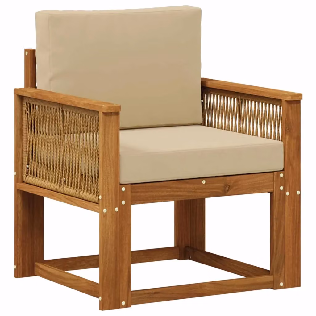 Divano centrale componibile per esterno in legno di acacia massello naturale con cuscini beige – 2