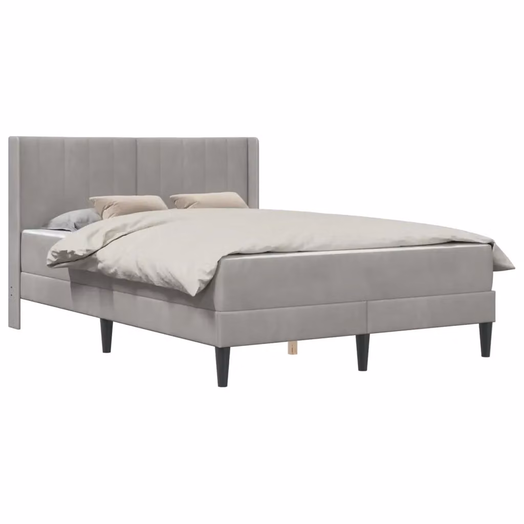 Letto matrimoniale moderno vidaXL con struttura imbottita in velluto grigio e materasso a molle L/P/H: 140 x 190 x 96 cm – 2