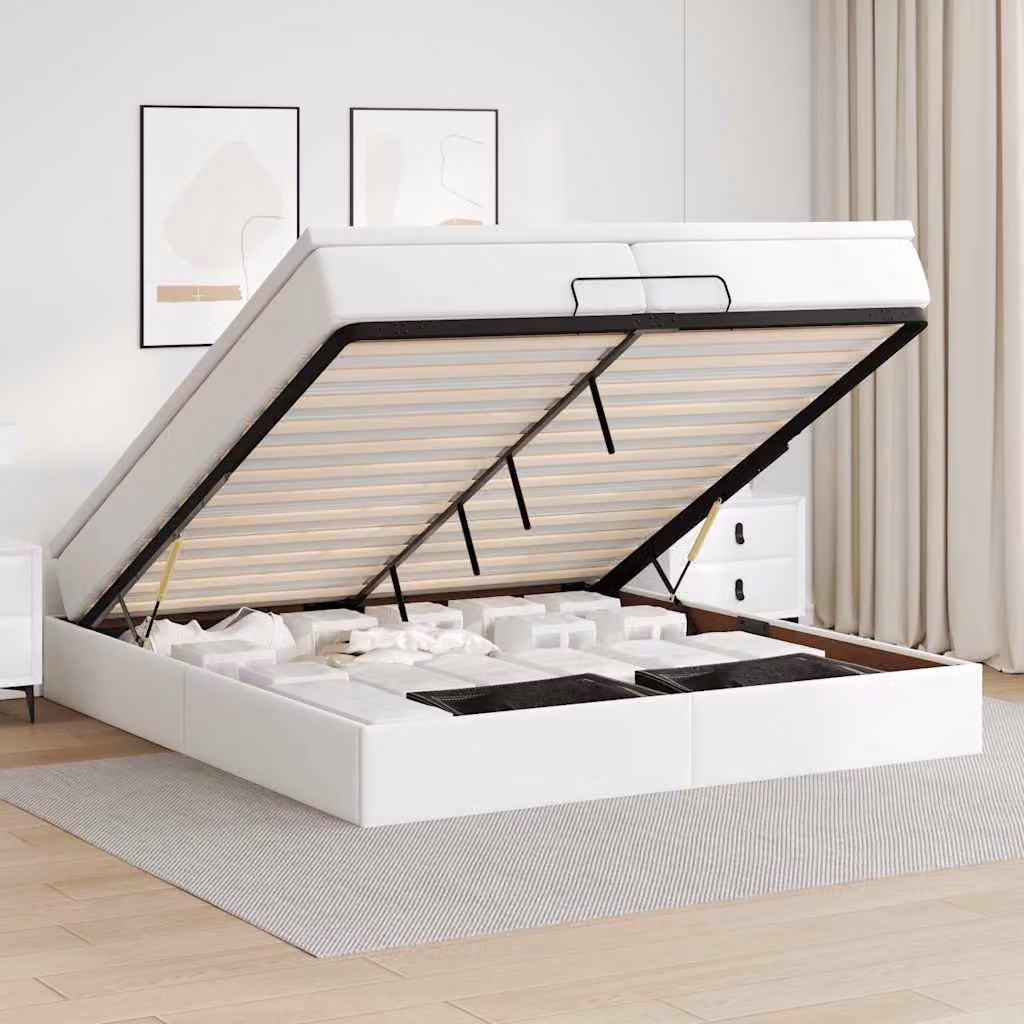 vidaXL Struttura Letto con Contenitore e Materasso in Similpelle Bianco L/P/H: 200 x 200 x 23,5 cm