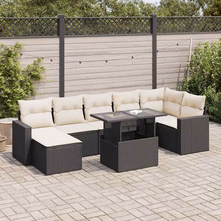 Maison Exclusive - Set da giardino 8 pezzi con cuscini in polyrattan nero