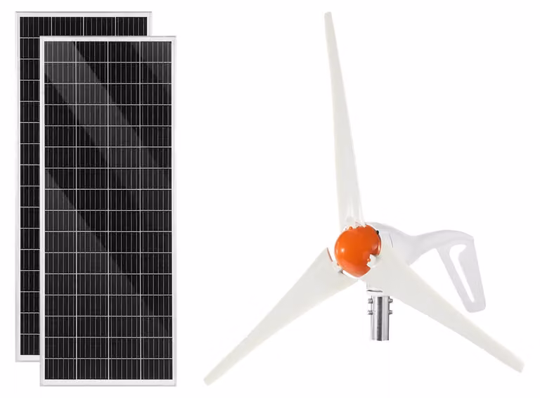 Kit energia solare ed eolica 12V 400W, 2 pannelli solari monocristallini da 100W + turbina eolica da 200W + controller ibrido eolico/solare MPPT per applicazioni domestiche, camper, barche, campeggio e off-grid