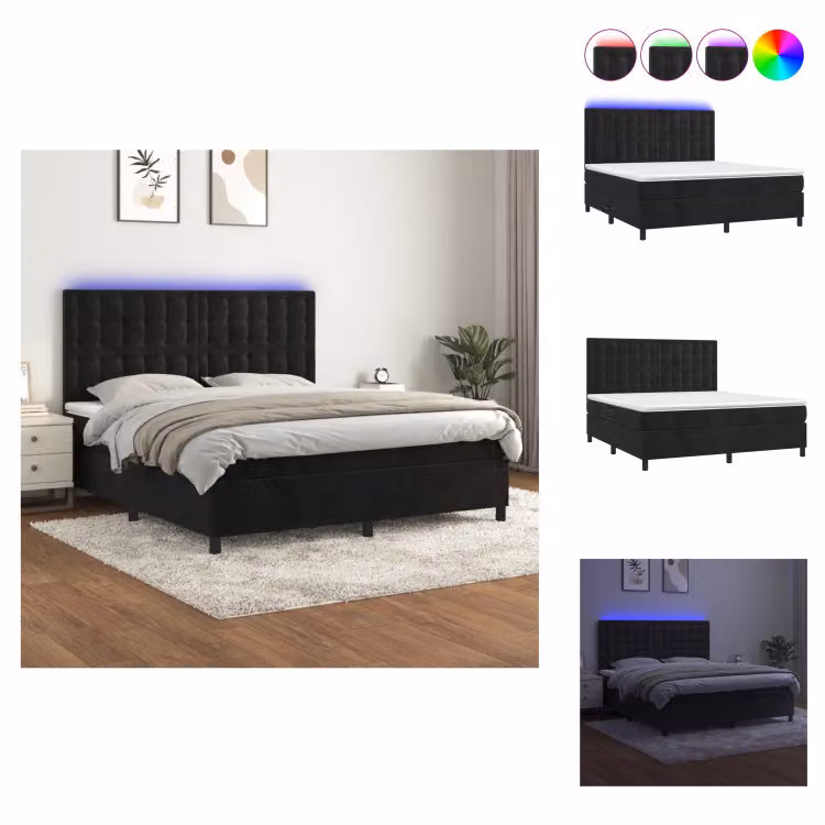 vidaXL Letto a molle con materasso e LED nero 160x200 cm in velluto - Letti e strutture letto