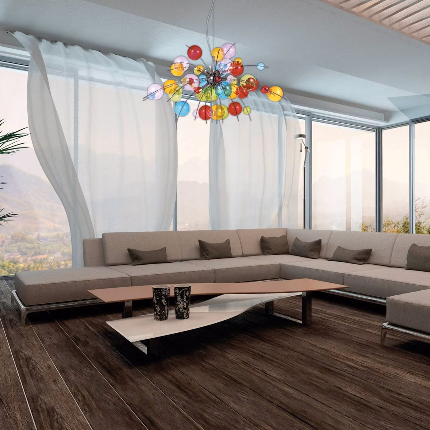 Näve Lampada a sospensione in vetro AURINIA, dimmerabile, Multicolore, Soggiorno / Sala da pranzo, Vetro, Giovanile, Lampada a sospensione