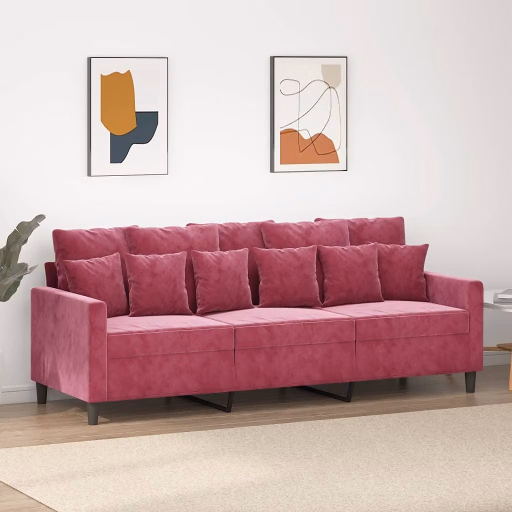 Divano esclusivo, 3 posti, color vino, 180 cm, in velluto