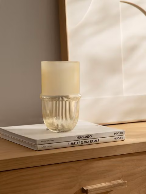 Vaso Belise in vetro bianco e trasparente Kenay Home, forma rotonda, design moderno