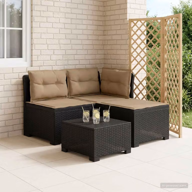 Divano da giardino a L vidaXL con cuscini, design moderno in look rattan, resistente alle intemperie, disponibile in antracite, beige o marrone