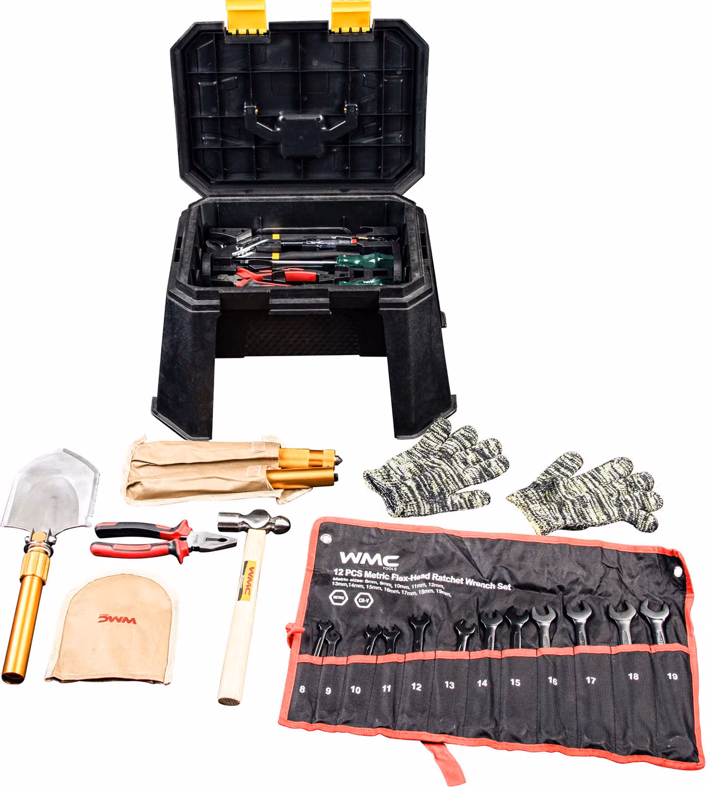 Set di utensili WMC Tools da 65 pezzi con sgabello - Set di utensili per il fai da te con sgabello