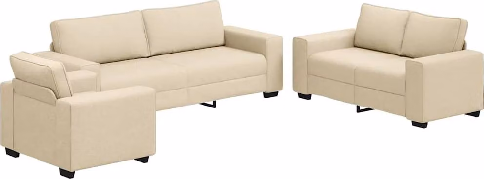 set divano 3 pezzi con cuscini, tessuto color crema