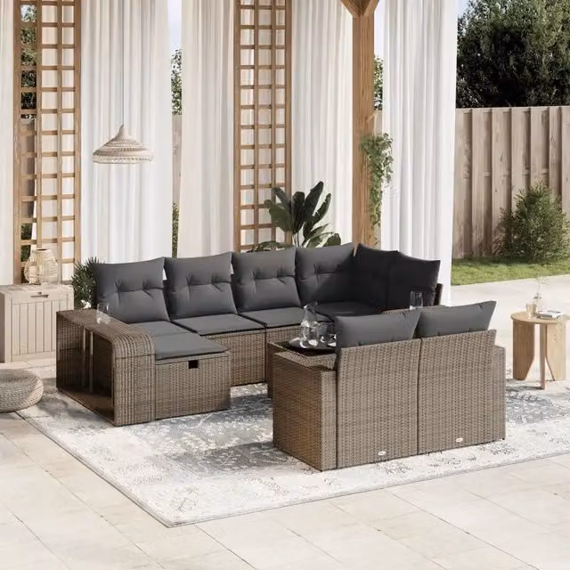 Set Divani da Giardino 11 pz con Cuscini in Polyrattan Grigio 3266252