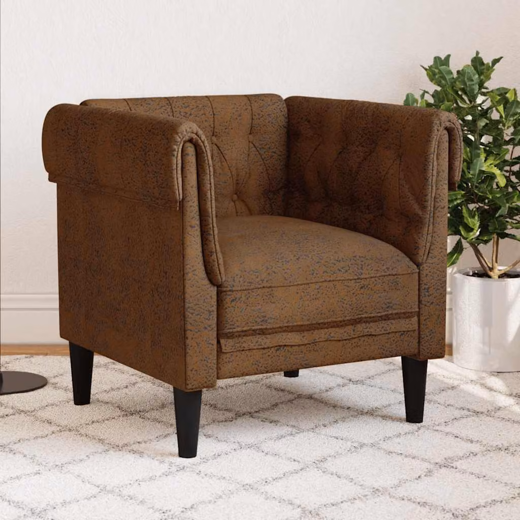 vidaXL Poltrona Chesterfield Marrone in Tessuto con Braccioli