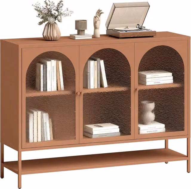 Credenza con ante vetrate ¨C zephmum ¨C 140x40x105 cm, colore ruggine