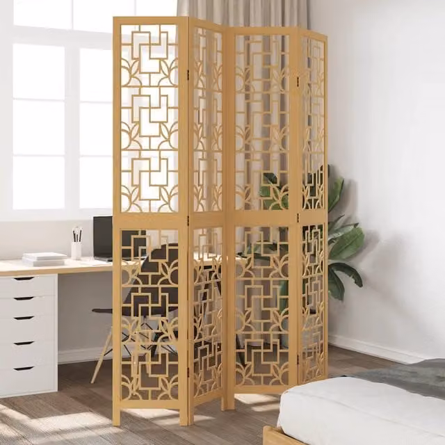 Divisorio Ambienti Moderno vidaXL in Legno Massello di Paulownia Marrone con 4 Pannelli Geometrici L: 220 cm, H: 145 cm – 1