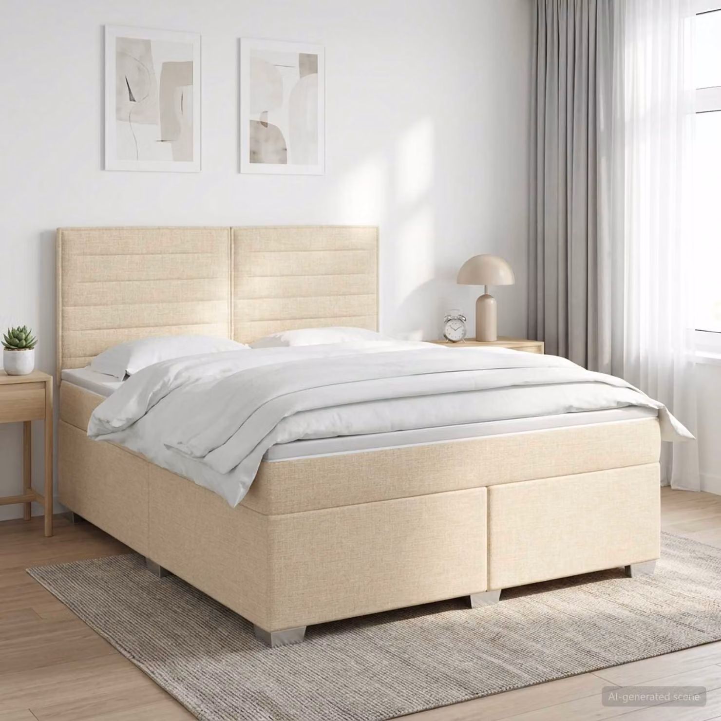 Letto box spring con materasso ibrido vidaXL in tessuto beige e bianco L/P: 160 x 200 cm