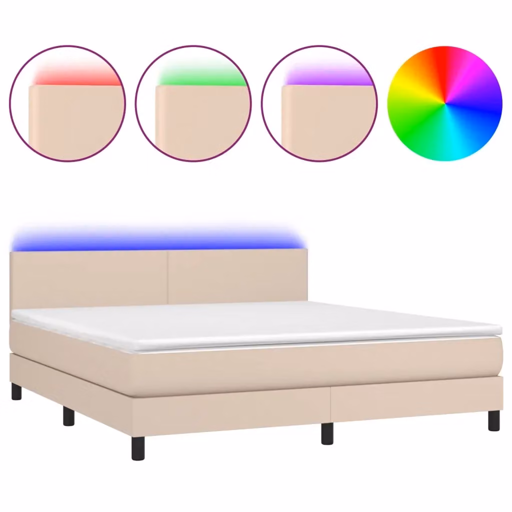 Letto con giroletto a molle e illuminazione LED vidaXL, colore cappuccino, L/P: 180 x 200 cm – 2