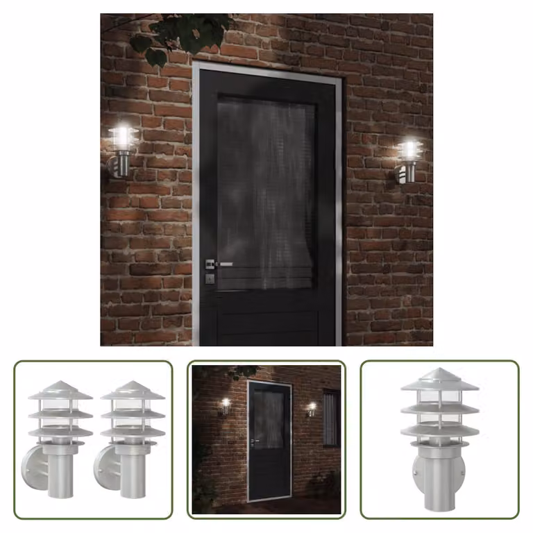 The Living Store Luci da parete per esterni 2 pezzi in acciaio inox argento