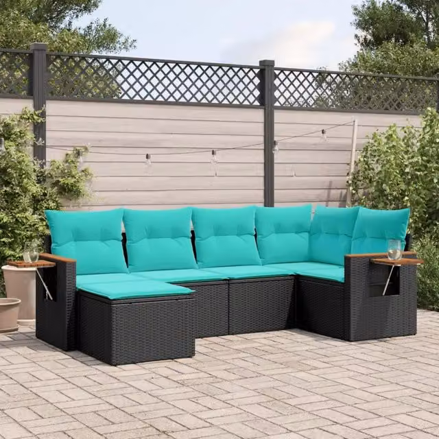 Set Divani da Giardino 6 pz con Cuscini Nero in Polyrattan 3227016