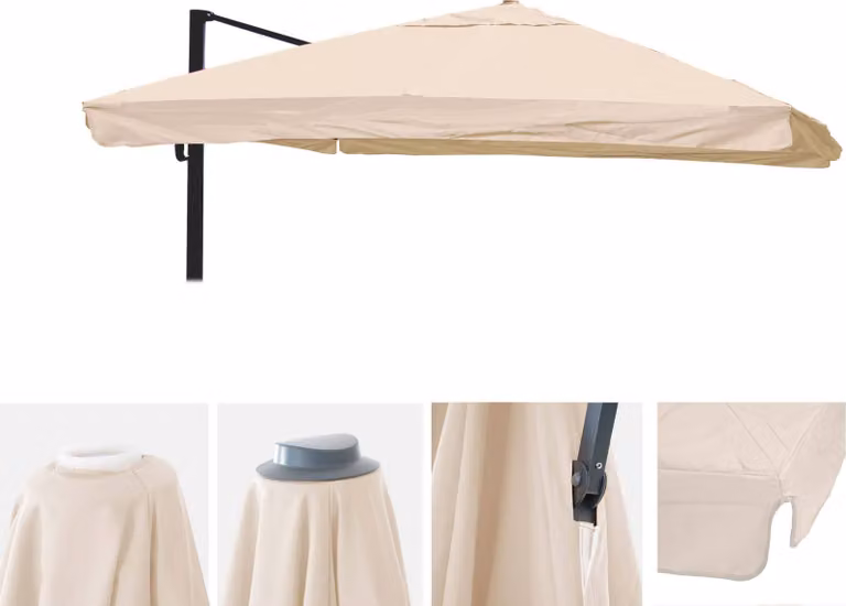 Copertura di ricambio per ombrellone a braccio articolato HWC-A96 con flap, copertura per ombrellone, 3x4 m (Ø 5 m), poliestere ~ color crema