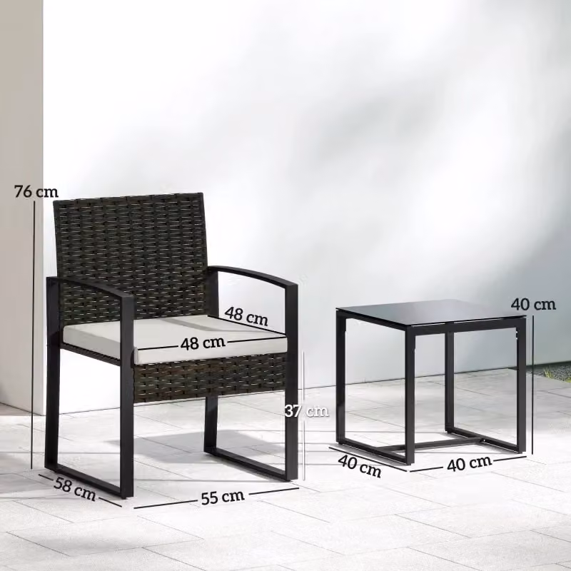 Set bistrot da esterno WISHDOR per 2 persone con tavolino quadrato in vetro e 2 poltrone in polyrattan, color beige e grigio – 2