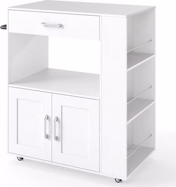 Isola cucina mobile DESIGN IN con ruote bloccatili e ripiani, carrello in MDF bianco con cassetto e porta asciugamani per soggiorno e sala da pranzo, L: 46,0 cm, P: 24,0 cm, H: 90,5 cm – 1