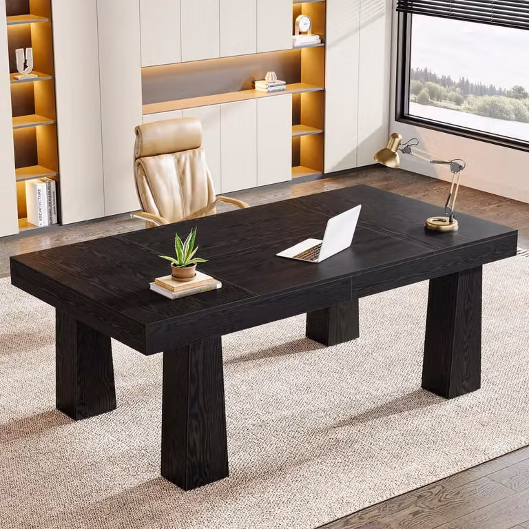 Scrivania rettangolare, 160 x 80 cm, nera, stile industriale, con 4 gambe, ideale come scrivania per computer