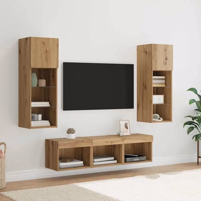 Unità per TV a Muro 5 pz Rovere Nero Legno ingegnerizzato 3402924
