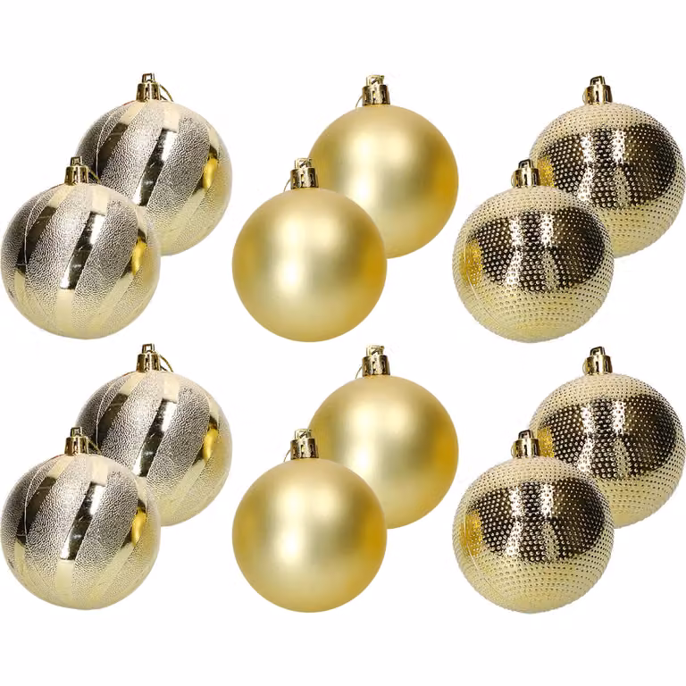 Set di 12 palline di Natale Vestiamo Casa, colore oro, diametro: 8 cm