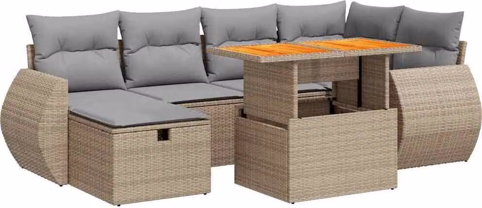 Set Divano da Giardino 8 pz con Cuscini Beige Polyrattan Acacia