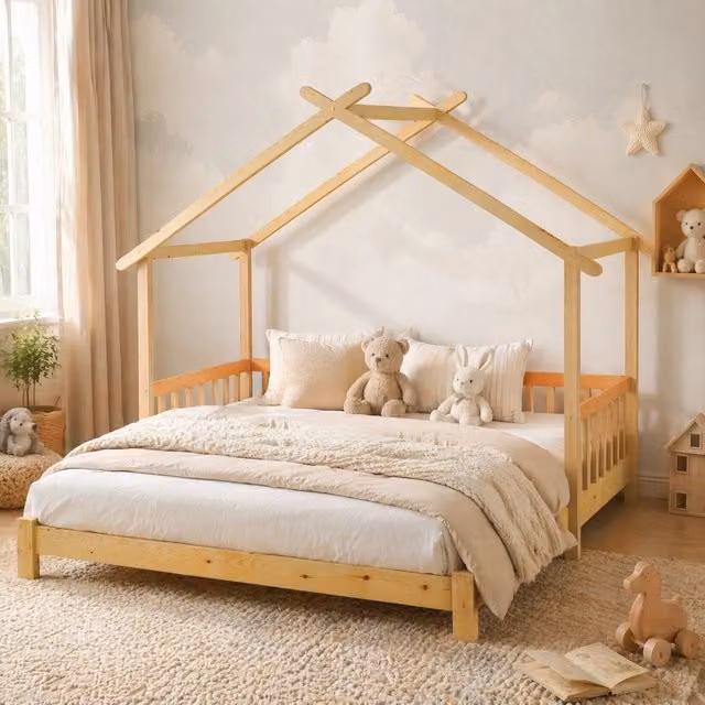 Letto a casetta per bambini estensibile 90/180 x 200 cm in pino massello naturale