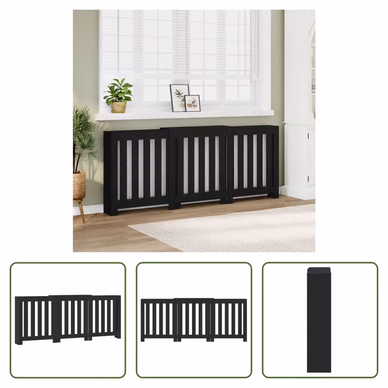The Living Store Rivestimento per radiatori nero 205x21,5x83,5 cm Materiale a base di legno