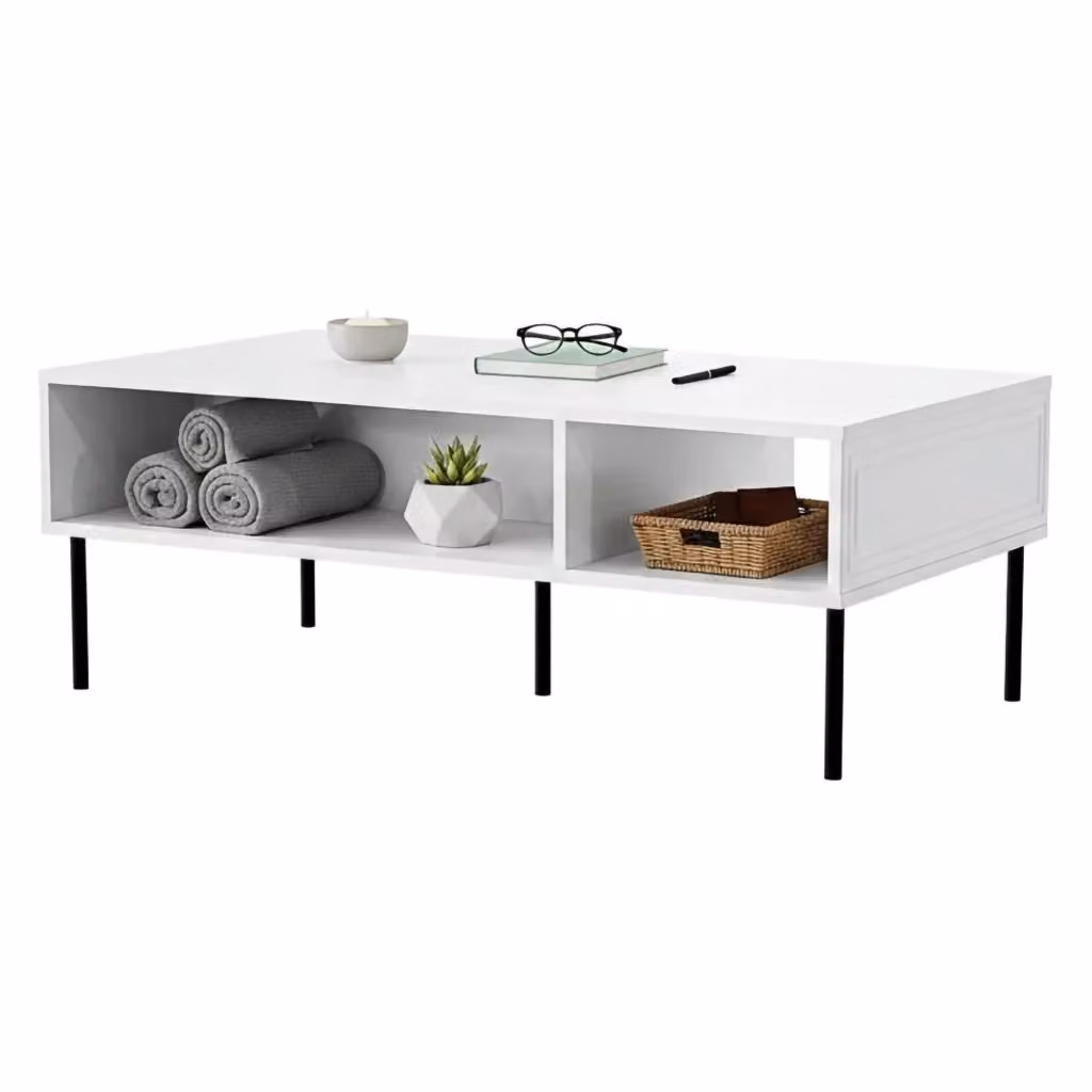 Tavolino da salotto DMORA moderno con due vani contenitore, Bianco, L 110 cm x P 60 cm x H 40 cm – 2