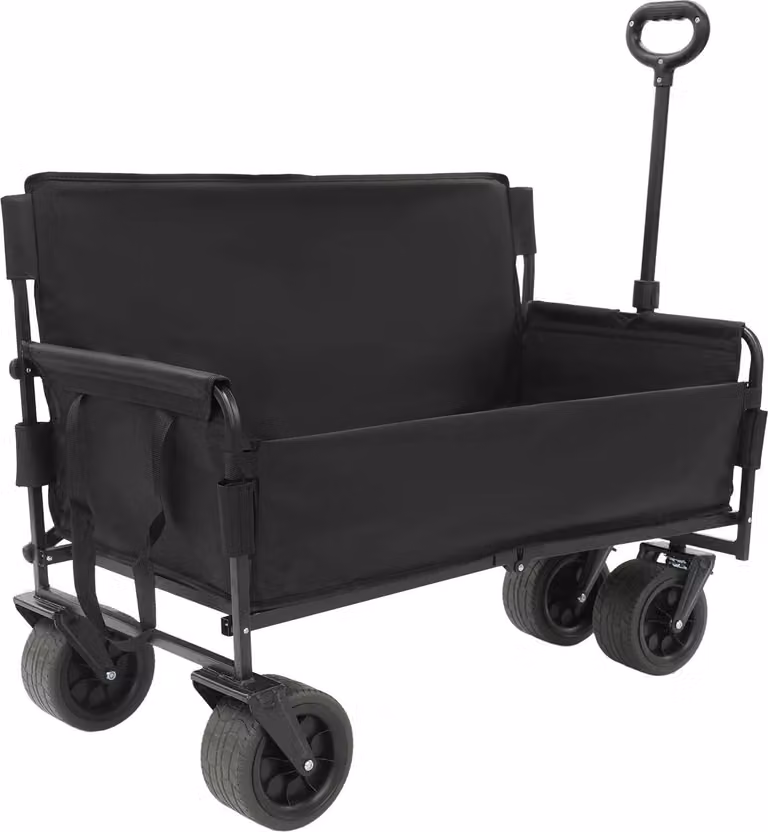 Carrello da giardino pieghevole - Carrello da giardino/carrello da trasporto - Capacità di carico 300 kg - 600D Oxford e telaio in acciaio - 4 ruote (2 con freno) - Nero