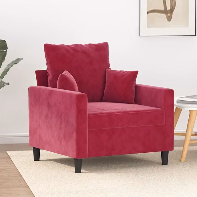 Poltrona moderna in velluto rosso con struttura in metallo e braccioli 941444