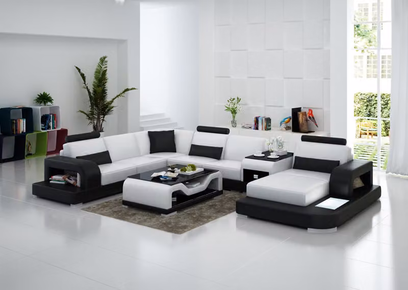 Ledersofa Couch Wohnlandschaft Ecksofa Eck Garnitur Design Modern Sofa mit USB