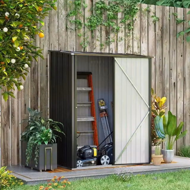 Armadio da giardino in acciaio zincato nero 161,5x94,5x183/196 cm